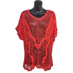 DB  Established 1962 Women's Red Crochet Shortsleeve Top Blouse Size 1X NWT
